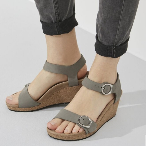 NWT Papillio By Birkenstock | Soley Dove Grey Leather Wedge Sandal - Picture 1 of 12